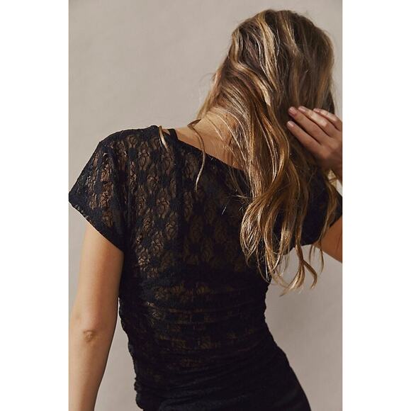 Free People Keep It Simple Lace Baby Tee | Black | Size XS | NWOT - Picture 2 of 6